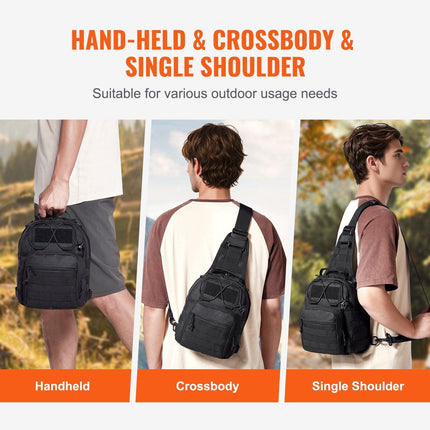 Tactical Sling Bag 10L Military Rover Shoulder Sling Backpack Black.