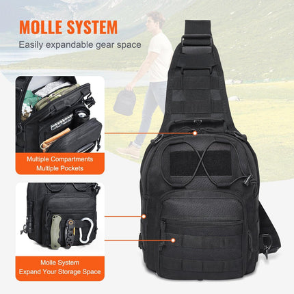 Tactical Sling Bag 10L Military Rover Shoulder Sling Backpack Black.
