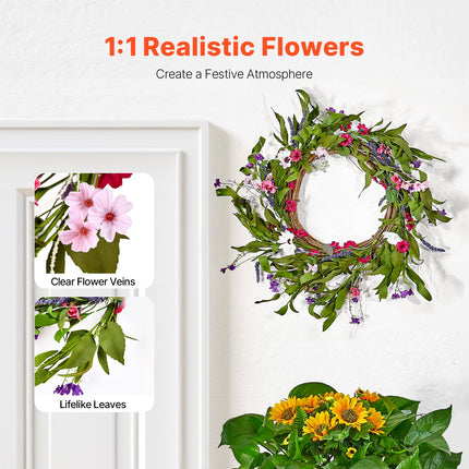 Artificial Decorative Wreath 55.88 cm Pink Green with Daisies Year Round.