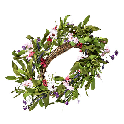 Artificial Decorative Wreath 55.88 cm Pink Green with Daisies Year Round.