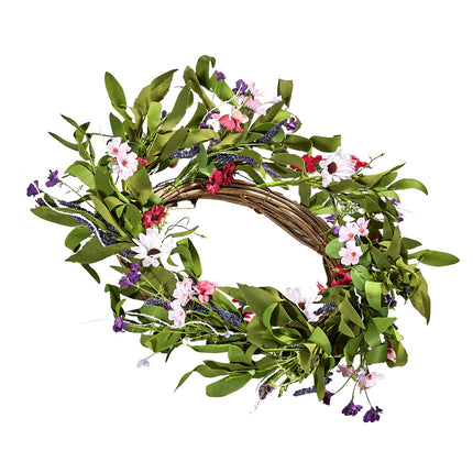 Artificial Decorative Wreath 55.88 cm Pink Green with Daisies Year Round.