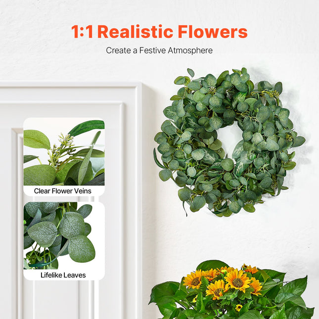 Artificial Decorative Wreath 66.04 cm Green Eucalyptus Leaves Year Round.