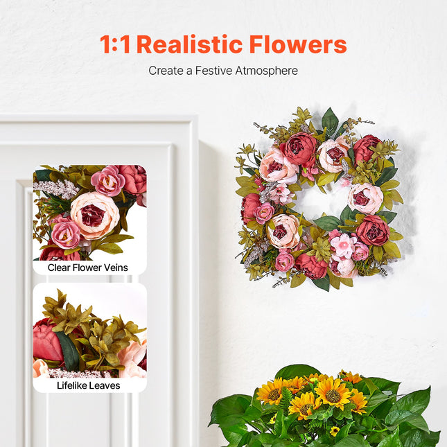Artificial Decorative Wreath 48.26 cm Pink Peonies Hydrangeas Year Round.