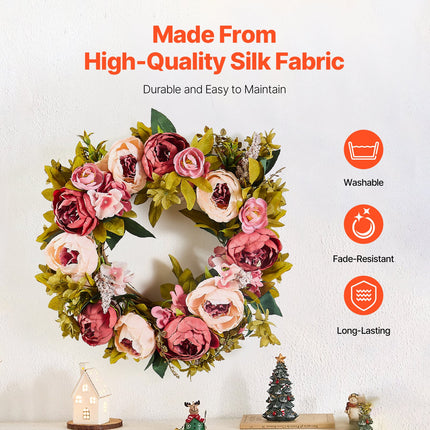 Artificial Decorative Wreath 48.26 cm Pink Peonies Hydrangeas Year Round.