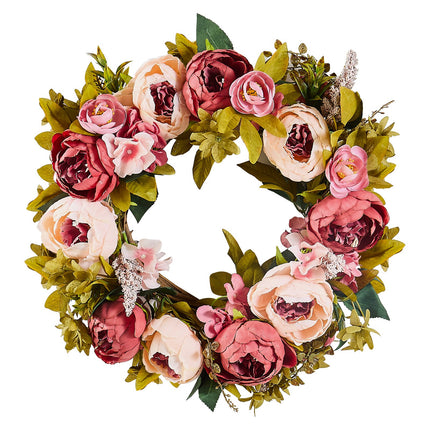 Artificial Decorative Wreath 48.26 cm Pink Peonies Hydrangeas Year Round.