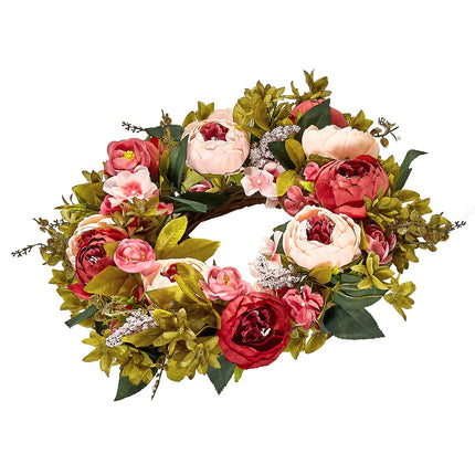 Artificial Decorative Wreath 48.26 cm Pink Peonies Hydrangeas Year Round.