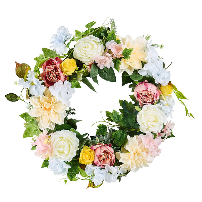 Artificial Decorative Wreath 60.96 cm White Pink Yellow Peonies Hydrangeas.