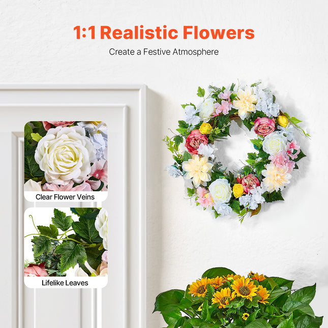 Artificial Decorative Wreath 60.96 cm White Pink Yellow Peonies Hydrangeas.