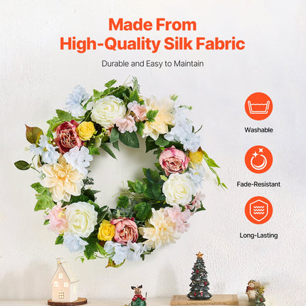Artificial Decorative Wreath 60.96 cm White Pink Yellow Peonies Hydrangeas.