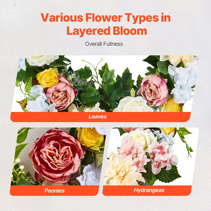 Artificial Decorative Wreath 60.96 cm White Pink Yellow Peonies Hydrangeas.