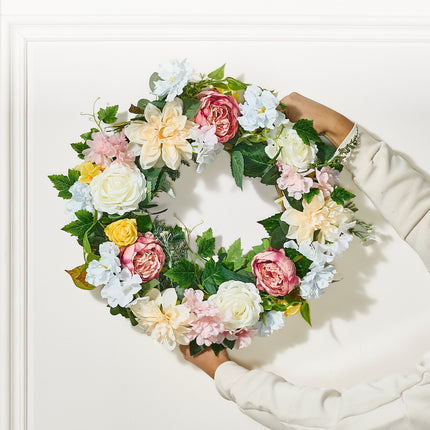 Artificial Decorative Wreath 60.96 cm White Pink Yellow Peonies Hydrangeas.