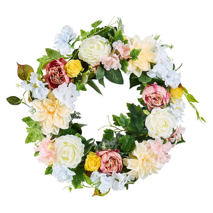 Artificial Decorative Wreath 60.96 cm White Pink Yellow Peonies Hydrangeas.