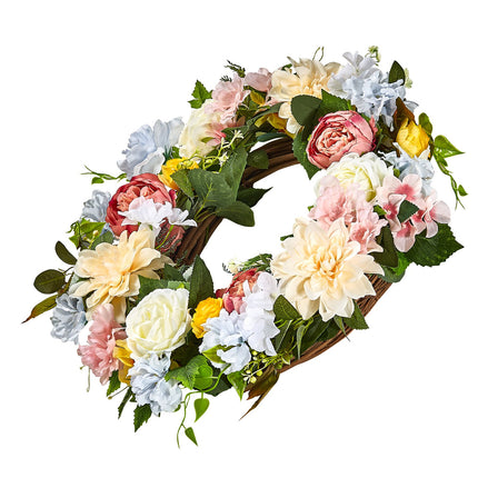 Artificial Decorative Wreath 60.96 cm White Pink Yellow Peonies Hydrangeas.
