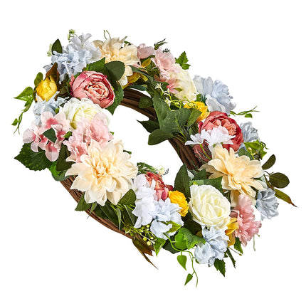 Artificial Decorative Wreath 60.96 cm White Pink Yellow Peonies Hydrangeas.