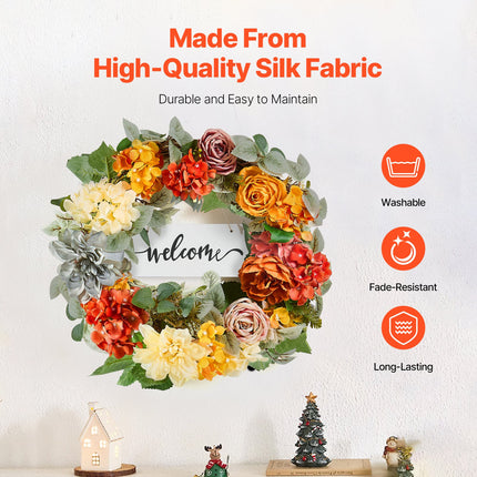 Artificial Decorative Wreath 60.96 cm Red Orange Yellow Hydrangeas Roses.