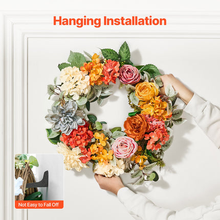 Artificial Decorative Wreath 60.96 cm Red Orange Yellow Hydrangeas Roses.