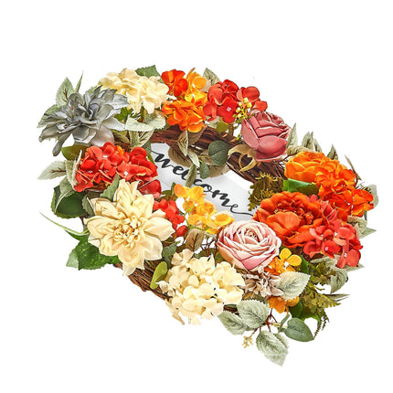Artificial Decorative Wreath 60.96 cm Red Orange Yellow Hydrangeas Roses.