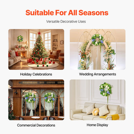 Artificial Decorative Wreath 58.42 cm Blue White Green Hydrangeas Roses.