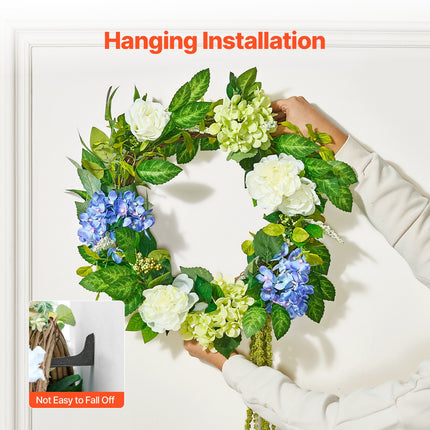 Artificial Decorative Wreath 58.42 cm Blue White Green Hydrangeas Roses.