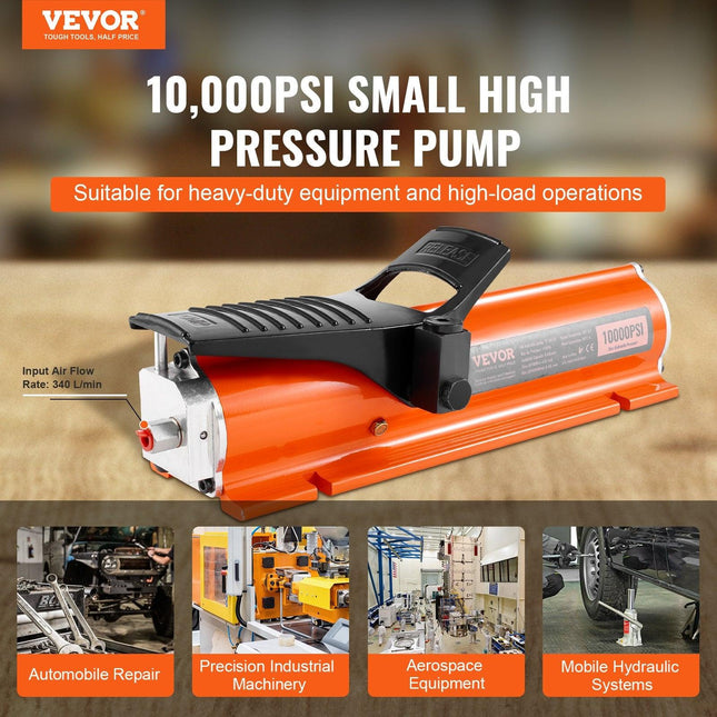 10,000PSI Air Hydraulic Pump, 0.18 Gal Reservoir, NPT 3/8 In Oil Outlet, NPT 1/4 In Inlet, Metal Shell Air Actuated Treadle Foot Pump, for Precision Industrial Machinery & Aerospace Equipment.