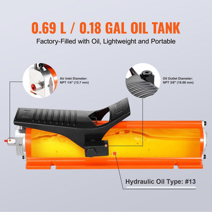 10,000PSI Air Hydraulic Pump, 0.18 Gal Reservoir, NPT 3/8 In Oil Outlet, NPT 1/4 In Inlet, Metal Shell Air Actuated Treadle Foot Pump, for Precision Industrial Machinery & Aerospace Equipment.