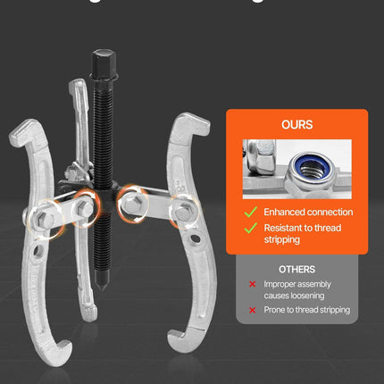 Gear Puller Set, 76.2 mm/101.6 mm/152.4 mm/203.2 mm 3 Jaw Bearing Puller with Reversible Jaws, 2 Jaw/3 Jaw Pulley Puller, 4 PCS Bearing Puller Tool Kit for Pulley Gear Bearing Flywheel Removal.
