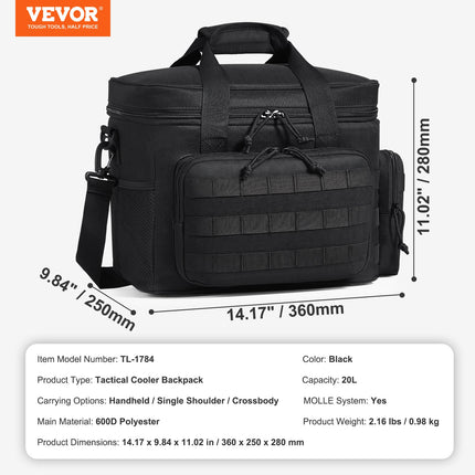 Cooler Bag 20L Insulated Lunch Bag Molle Design & Removable Storage Bags.