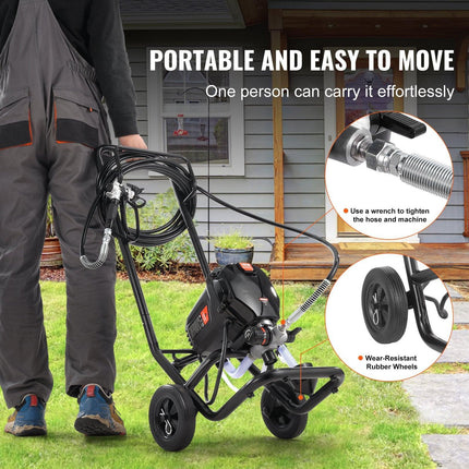 Stand Airless Paint Sprayer, 750W 3000PSI High Efficiency Electric Airless Sprayer With Cart, Fine And Even Painting Effect, Paint Sprayers for Home Interior and Exterior Furniture and Fences.