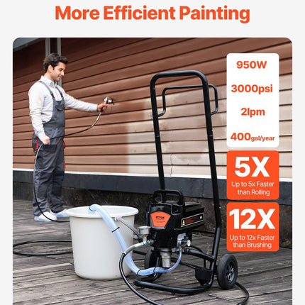 Stand Airless Paint Sprayer, 950W 3000PSI High Efficiency Electric Airless Sprayer With Cart, Fine And Even Painting Effect, Paint Sprayers for Home Interior and Exterior Furniture and Fences.