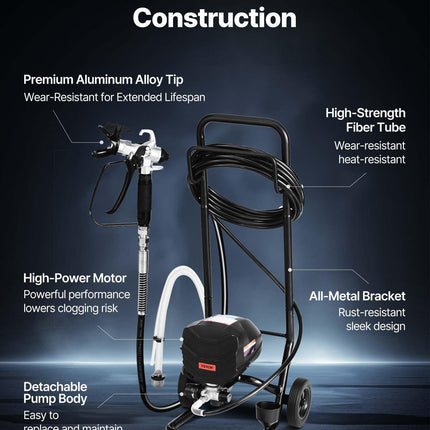 Stand Airless Paint Sprayer, 650W, 3000PSI High Pressure Airless Sprayer with Cart, Cleaning Brush, Hose, Extension Rod, Nozzles, Electric Spray Paint Machine for House Exterior and Interior.