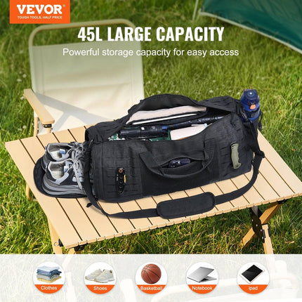 Tactical Duffle Bag 45L Gym Bag Duffle Molle Design & Shoe Compartment.