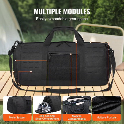 Tactical Duffle Bag 45L Gym Bag Duffle Molle Design & Shoe Compartment.