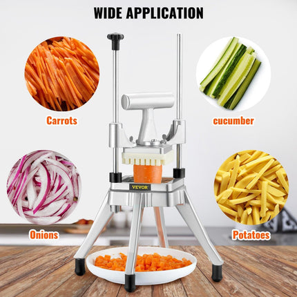 Commercial Vegetable Fruit Chopper 1/4" Blade Heavy Duty Professional Food Dicer Kattex French Fry Cutter Onion Slicer Stainless Steel for Tomato Peppers Potato Mushroom.