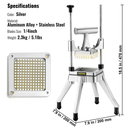Commercial Vegetable Fruit Chopper 1/4" Blade Heavy Duty Professional Food Dicer Kattex French Fry Cutter Onion Slicer Stainless Steel for Tomato Peppers Potato Mushroom.