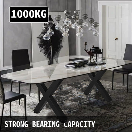 Set of 2 Steel Table Legs, 16'Height 15'Wide Dining Table Legs, Heavy Duty 3.1" Square Box Section X Frame Table Legs, 16x15x3.1 Inch Black Color Industrial Country Style Metal Dining Legs.