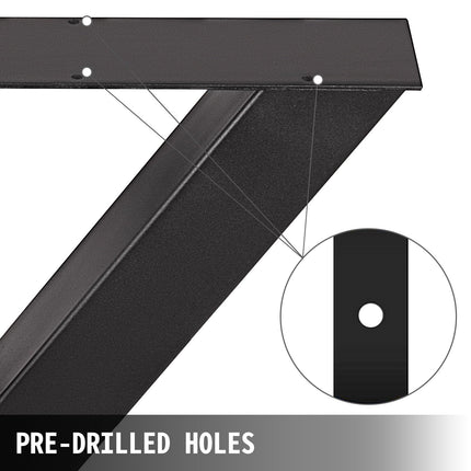 Set of 2 Steel Table Legs, 16'Height 15'Wide Dining Table Legs, Heavy Duty 3.1" Square Box Section X Frame Table Legs, 16x15x3.1 Inch Black Color Industrial Country Style Metal Dining Legs.