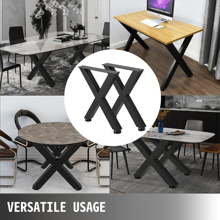 Set of 2 Steel Table Legs, 16'Height 15'Wide Dining Table Legs, Heavy Duty 3.1" Square Box Section X Frame Table Legs, 16x15x3.1 Inch Black Color Industrial Country Style Metal Dining Legs.
