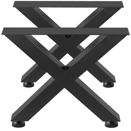 Set of 2 Steel Table Legs, 16'Height 15'Wide Dining Table Legs, Heavy Duty 3.1" Square Box Section X Frame Table Legs, 16x15x3.1 Inch Black Color Industrial Country Style Metal Dining Legs.