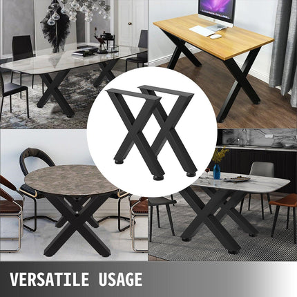 Set of 2 Steel Table Legs, 72cm Height 79cm Wide Dining Table Legs, Heavy Duty 7.9cm Square Box Section X Frame Table Legs,72x79x7.9 cm Black Color Industrial Country Style Metal Dining Leg.
