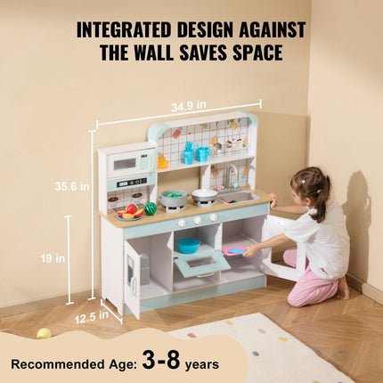 VEVOR Kitchen Playset Kids Pretend Cooking Play Toy 24 Piece Accessories White.