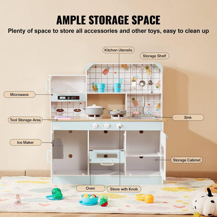 VEVOR Kitchen Playset Kids Pretend Cooking Play Toy 24 Piece Accessories White.