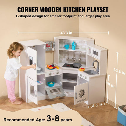 VEVOR Kitchen Playset Kids Pretend Cooking Play Toy 24 Piece Accessories White.