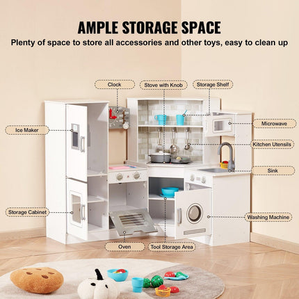 VEVOR Kitchen Playset Kids Pretend Cooking Play Toy 24 Piece Accessories White.