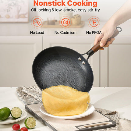 Cast Iron Skillet, 3-Piece Frying Pan Set (205, 265, 310 mm), Nonstick Skillets with Detachable Wood Handle, Pre-Seasoned Chef's Pan, Kitchen Cookware for Gas, Electrical, and Induction, Black.