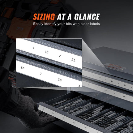 Drill Bit Dispenser Cabinet, Three-Drawer Drill Bit Organizer Cabinet for 1mm to 13mm, Steel Drill Dispenser Organizer Cabinet with Labels, Stackable Drill Dispenser for Drill Bit Storage.