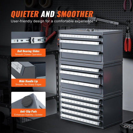 Drill Bit Dispenser Cabinet, Three-Drawer Drill Bit Organizer Cabinet for 1mm to 13mm, Steel Drill Dispenser Organizer Cabinet with Labels, Stackable Drill Dispenser for Drill Bit Storage.