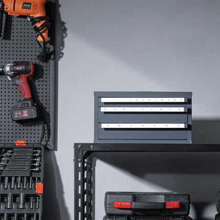 Drill Bit Dispenser Cabinet, Three-Drawer Drill Bit Organizer Cabinet for 1mm to 13mm, Steel Drill Dispenser Organizer Cabinet with Labels, Stackable Drill Dispenser for Drill Bit Storage.