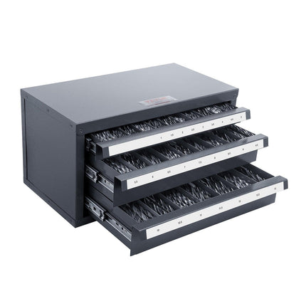 Drill Bit Dispenser Cabinet, Three-Drawer Drill Bit Organizer Cabinet for 1mm to 13mm, Steel Drill Dispenser Organizer Cabinet with Labels, Stackable Drill Dispenser for Drill Bit Storage.