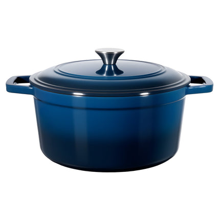 Enameled Cast Iron Dutch Oven, 5.7L Pot with Lid and Dual Handles, Heavy-Duty Durable Cookware Pan, Oven Induction Compatible up to 260 ℃, for Braising, Stews, Roasting, Bread Baking, Blue.