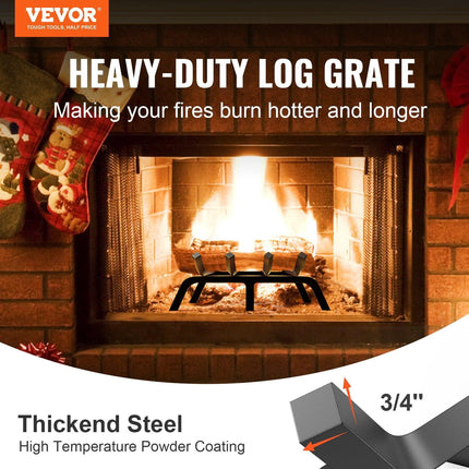 Fireplace Log Grate, 18 inch Heavy Duty Fireplace Grate with 6 Support Legs, Solid Powder-coated Steel Bars, Log Firewood Burning Rack Holder for Indoor and Outdoor Fireplace.